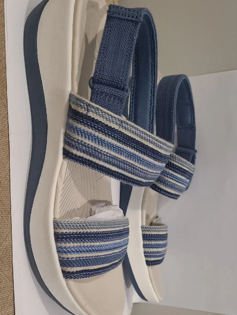 Clarks Women's Navy and Cream Striped Slingback Sandals